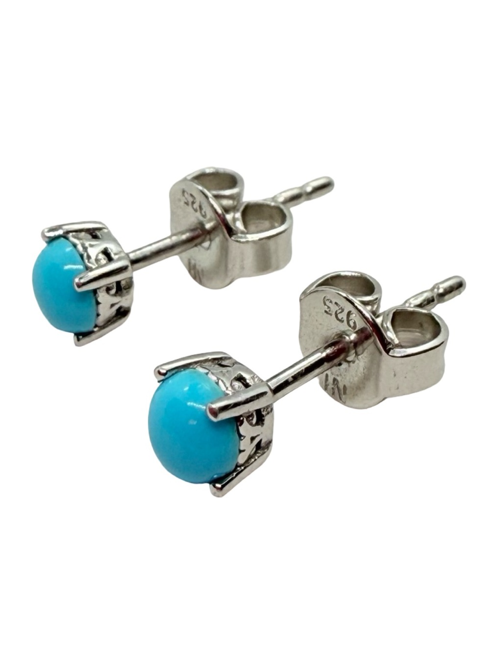Sterling Silver Turquoise Stud Earrings - 925 Blue Gem